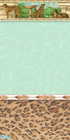 Sims 2 — The Wild Side Set - The Wild Side 4 by suzie2qute — Leopard print with wooden chair rail and seafoam background.