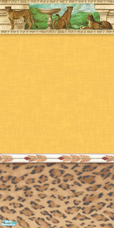 Sims 2 — The Wild Side Set - The Wild Side 3 by suzie2qute — Leopard print with wooden chair rail and straw background.