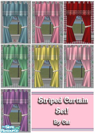 Sims 2 — Short Tier Curtains Striped Set by cat3cm — New tier curtains to accent your windows. The Short Tier Curtain