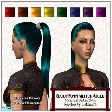 Sims 2 — Glossy Ponytails for Adults - Manic Panic Collection by elektra274 — A collection of 13 recolors for the new