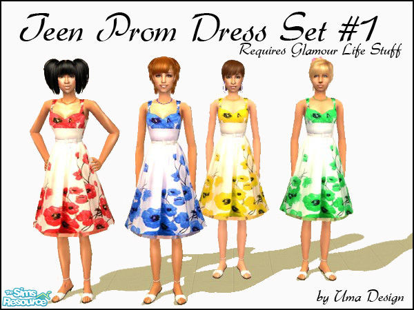 Sims 2 — Teen Prom Dress Set-1 by Uma Design — Your teen girl will find it difficult to choose between the different