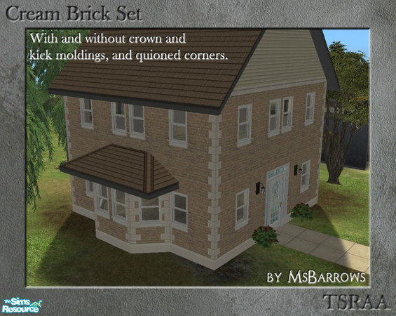 Sims 2 — Cream Brick Set by MsBarrows — A set of bricks in a yellow-cream colour, with (and without!) crown and kick
