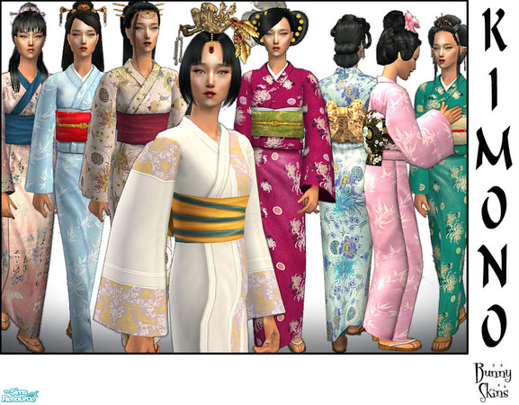 Sims 2 — Kimono by BunnyTSR — A set of eight elegant kimonos in a selection of luxurious, feminine brocade satins in