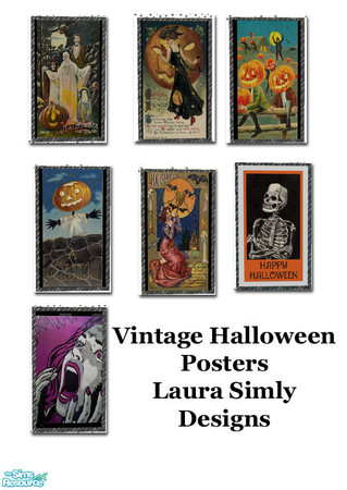 Sims 2 — Happy Halloween Painting Set by debs913 — Fun wall hangings featuring seven spooky designs; six vintage and one