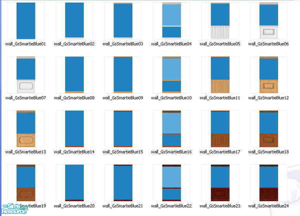 Sims 2 — Smartie Blue Walls Set by gil_shalos — A set of 24 walls in Smartie Blue with various moldings.
