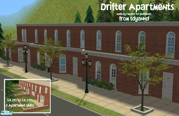 Sims 2 — Drifter Apartments (by request) by tdyannd — A set of three requested row/terrace houses, built with Apartment