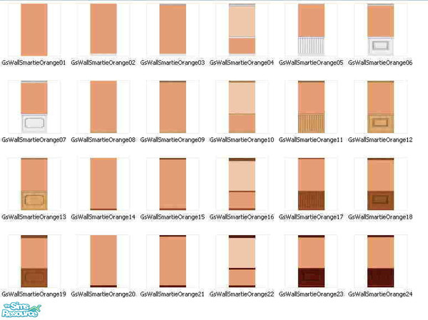 Sims 2 — Smartie Orange Walls by gil_shalos — A set of 24 walls in Smartie Orange with various moldings