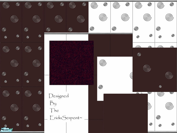 Sims 2 — Spiral Bathroom Wall & Floor Tile Set by eriduserpent — FIVE tiled walls to choose from and FOUR tiled