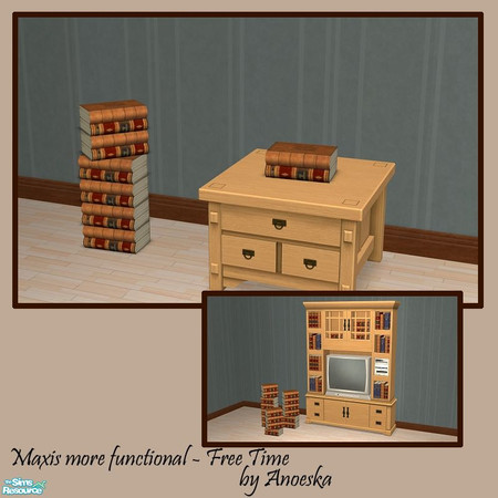 Sims 2 — MMF - Free Time - Entertainment Centre Books 5 by AnoeskaB — Stackable Books usable as bookcase. Can be placed