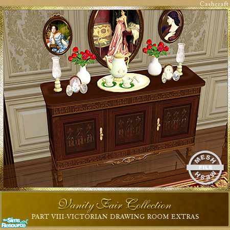 Sims 2 — VF Drawing Room Extras - Tall Cabinet Mesh by Cashcraft — Cabinet has 7 coffee table slots for decorative