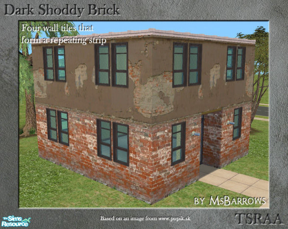 Sims 2 — Dark Shoddy Brick Set by MsBarrows — A rather badly constructed wall of dark red brick. Four tiles that form a