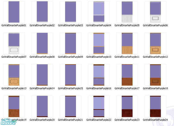 Sims 2 — Smartie Purple Wall Set by gil_shalos — A set of 24 walls with various moldings