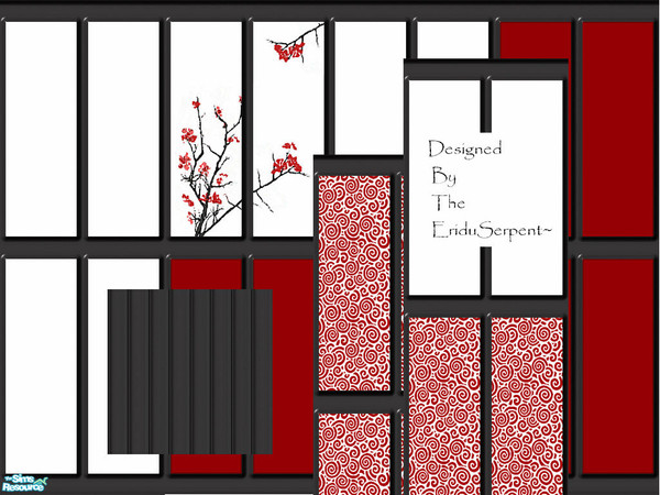Sims 2 — Black Japanese Panel & Floor Set by eriduserpent — Six panels and one wood floor. For modern houses.
