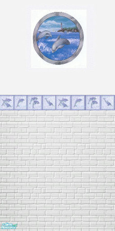 Sims 2 — Dolphin Brick with Picture by kollens — White Brick, with Dolphin Tiles & Dolphen Picture.