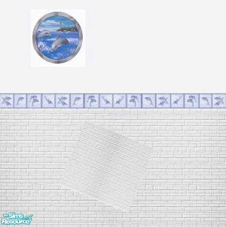 Sims 2 — Dolphin Brick by kollens — White Brick, with Dolphin Tiles & Brick Floor to Match.
