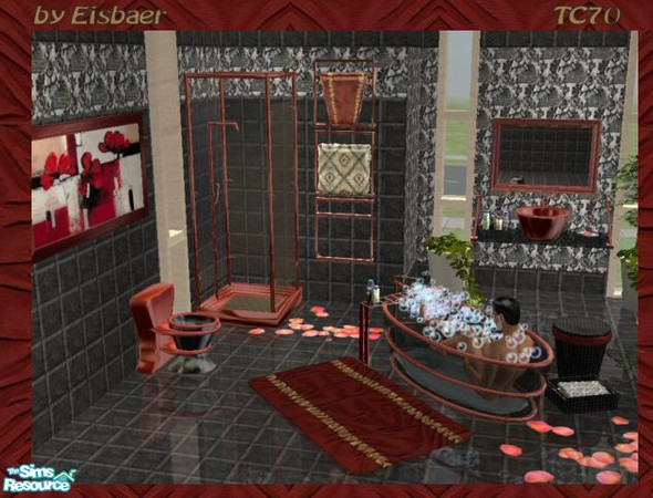 Sims 2 — AmvE Smoky Glass Bathroom TC70 by Eisbaerbonzo — My last AngelavmEliza Glass bathroom - red metals with smoked