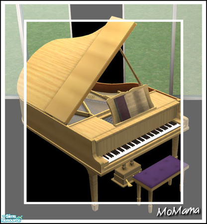 Sims 2 — NK Grand Pianos - English Oak by MoMama — A grand piano in a lovely English Oak with a Purple padded bench.
