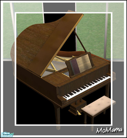Sims 2 — NK Grand Pianos - Sorrell by MoMama — A grand piano in a deep, rich Sorrell with a seat of light beige.