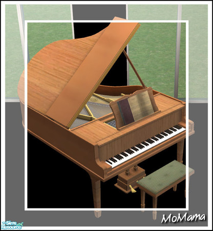 Sims 2 — NK Grand Pianos - Portland Red Oak by MoMama — A piano in a bright Portland Red Oak with a seat padded in Olive.