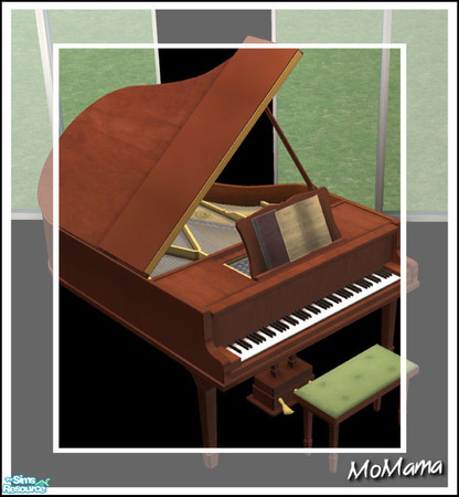 Sims 2 — NK Grand Pianos - Sienna Calvados by MoMama — A grand piano in a rare Sienna Calvados with a lime green seat.