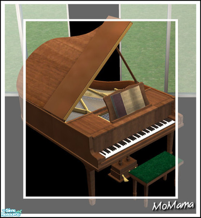 Sims 2 — NK Grand Pianos - Tobacco Aida Walnut by MoMama — A grand piano in Tobacco Aida Walnut with a deep green bench.