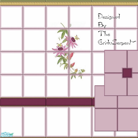 Sims 2 — Passion Flower Wall & Floor Set 2 by eriduserpent — Two tiled walls, one of which is a deco panel. Two floor