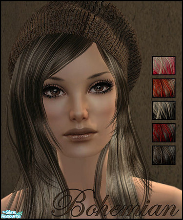 Sims 2 — BOHEMIAN by KalmanKukka — Package include six recolours. Original mesh (XMS_Flora_MeshHair094) is from XM Sims.