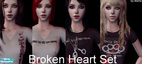 Sims 2 — Broken Heart - T-Shirt Set by martaerika — A set whit 4 Punk/Dark T-Shirt of Broken Heart:My EX Boyfriend,If You