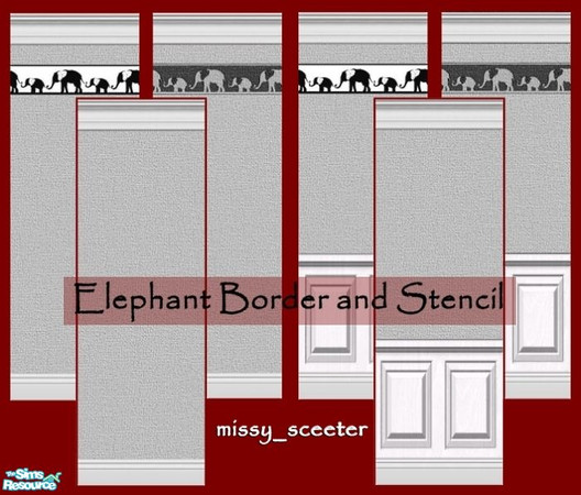 Sims 2 — Elephants by missy_sceeter — Beautiful textured gray wallpaper with a choice of 2 Elephant borders. Includes 2