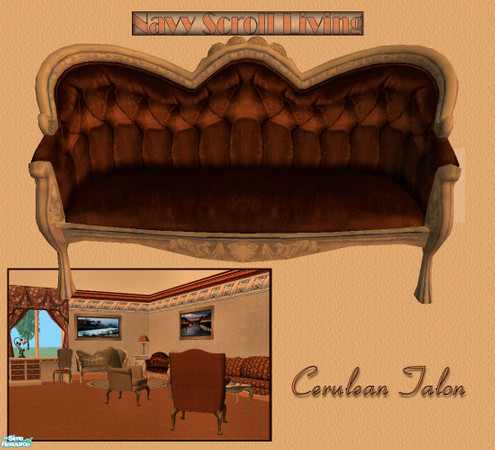 Sims 2 — Navy Scroll Living - Dark Upholstery Loveseat by Cerulean Talon — Richly elegant furnishings with plush textures