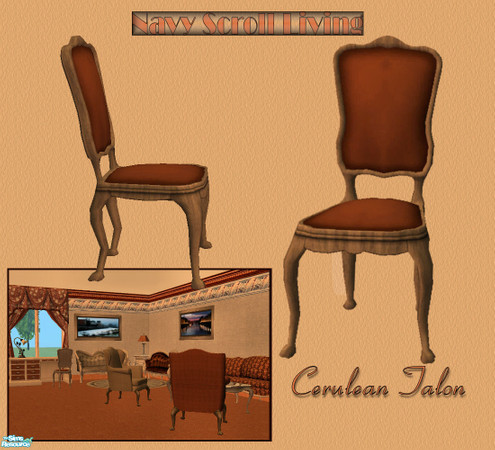 Sims 2 — Navy Scroll Living - Desk Chair by Cerulean Talon — Richly elegant chair with plush textures and vivid colors.