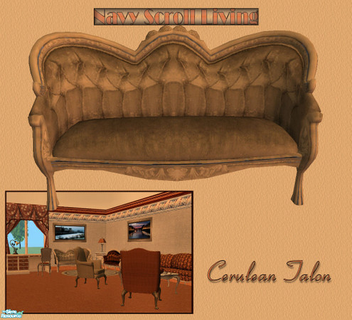 Sims 2 — Navy Scroll Living - Light Upholstery Loveseat  by Cerulean Talon — Richly elegant loveseat with plush textures