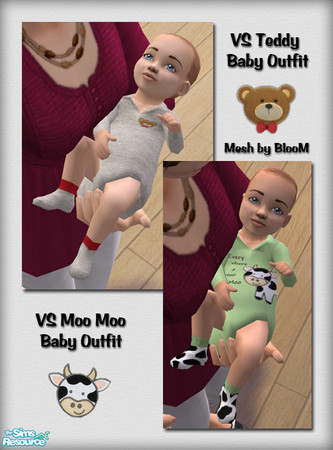 Sims 2 — VS Teddy & Moo Moo Baby Outfits by Vanilla Sim — These are texture re-colors of the diaper replacement mesh