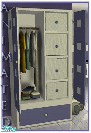 Sims 2 — Pure Teenroom Animated Dresser by Angela — White and Purple teenroom, set contains: Daybed, Endtable, Curtains