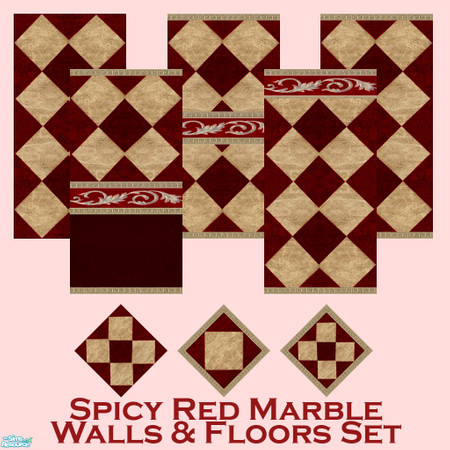 Sims 2 — Spicy Red Marble Walls & Floors Set by Sheera — I would like to dedicate this set to all VALENTINERS! This