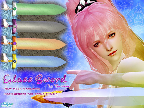 Sims 2 — Glass Sword - new mesh 4 colours by Daislia — New mesh hand accessories, both gender, for teens and up, enjoy!