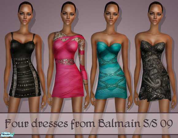 Sims 2 — Balmain Dresses (S/S 09) by b-bettina — Enjoy Decarnin\'s signature sex appeal in these four form-fitting mini