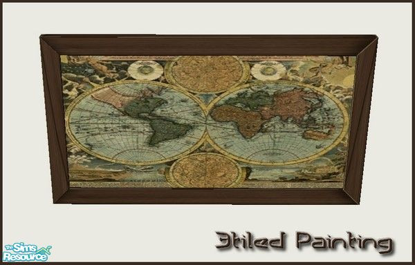 Sims 2 — Nikki Loft Painting by Angela — 3 tiled painting with wooden frame.