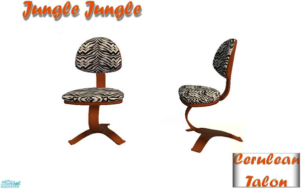 Sims 2 — Jungle Jungle - Desk Chair by Cerulean Talon — Comfortable wooden chair with faux zebra stripe cloth seat and