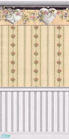Sims 2 — Hearts and Flowers - Flowers with Border and Beadboard by Cerulean Talon — Pretty wallpaper that is textured and