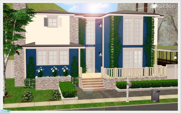 Sims 2 — \"Blues\" by Newtlco — An ideal family house in north with blue siding.Backyard contains a pool and a
