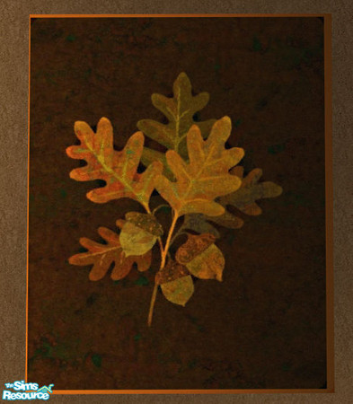 Sims 2 — Autumn Bedroom Area Rug by lisa9999 — a Giant oak leaf and acorns on a plush chocolate brown back ground.