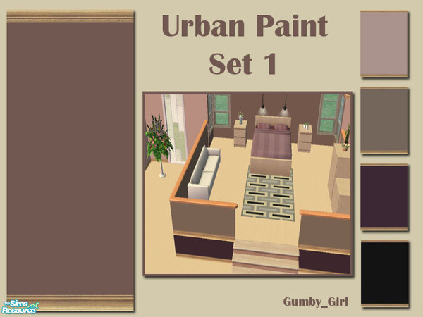 Sims 2 — Urban Paint Set 1 by Gumby_Girl — A set of 5 urban colour paints for your home. Has light wood carved kick