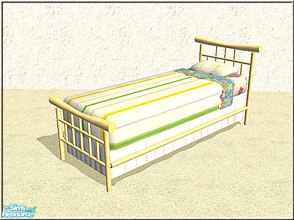 Sims 2 — Pupanunu Floral Bedroom - Golden Crackle Tea Bed Single by VictoriaGrace — Recolor of DOT\'s Tea Guestroom Bed -
