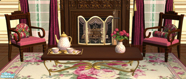 Sims 2 — Valentine Tea Room Coffee Table by lisa9999 — Dark wood and brass.