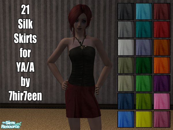 Sims 2 — 21 Silk Skirts by 7hir7een — This is a set of 21 silk skirts for your adult Sim ladies to enjoy. Each skirt has