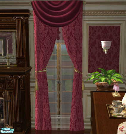 Sims 2 — Romantic Dining Room Drapes by lisa9999 — Wine damask drapes.