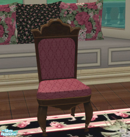 Sims 2 — Romantic Dining Room Chair by lisa9999 — Wine colored damask covered chair.