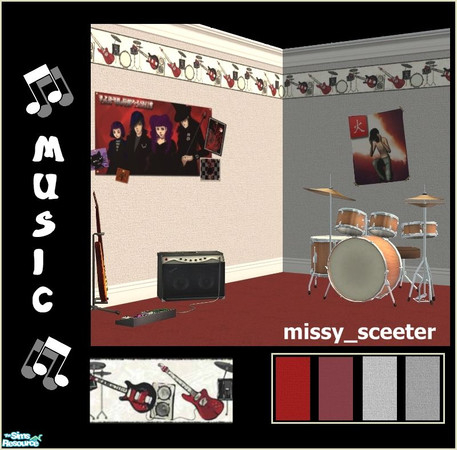 Sims 2 — Music Border by missy_sceeter — Music themed border on textured walls. Great for any Sim that is into music. Set