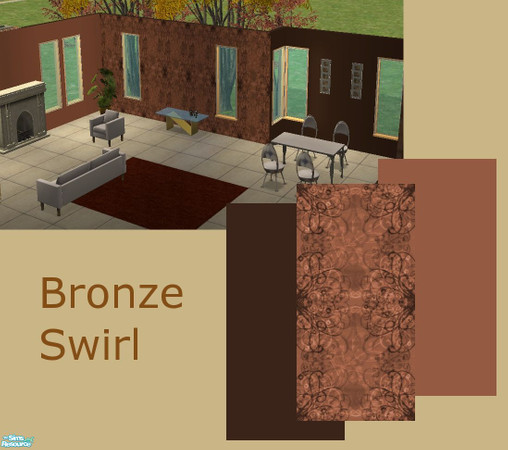 Sims 2 — Bronze Swirl by Midnight222 — A lovely bronze swirl feature wall with 2 matching paints